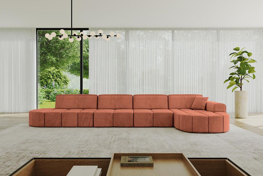 ALTDECOR Ecksofa in L-Form Livo-L3 - 422x173x79,5 cm Apricot - Corner Sofa Bett Eckcouch Couch Wohnlandschaft Cauchsofa