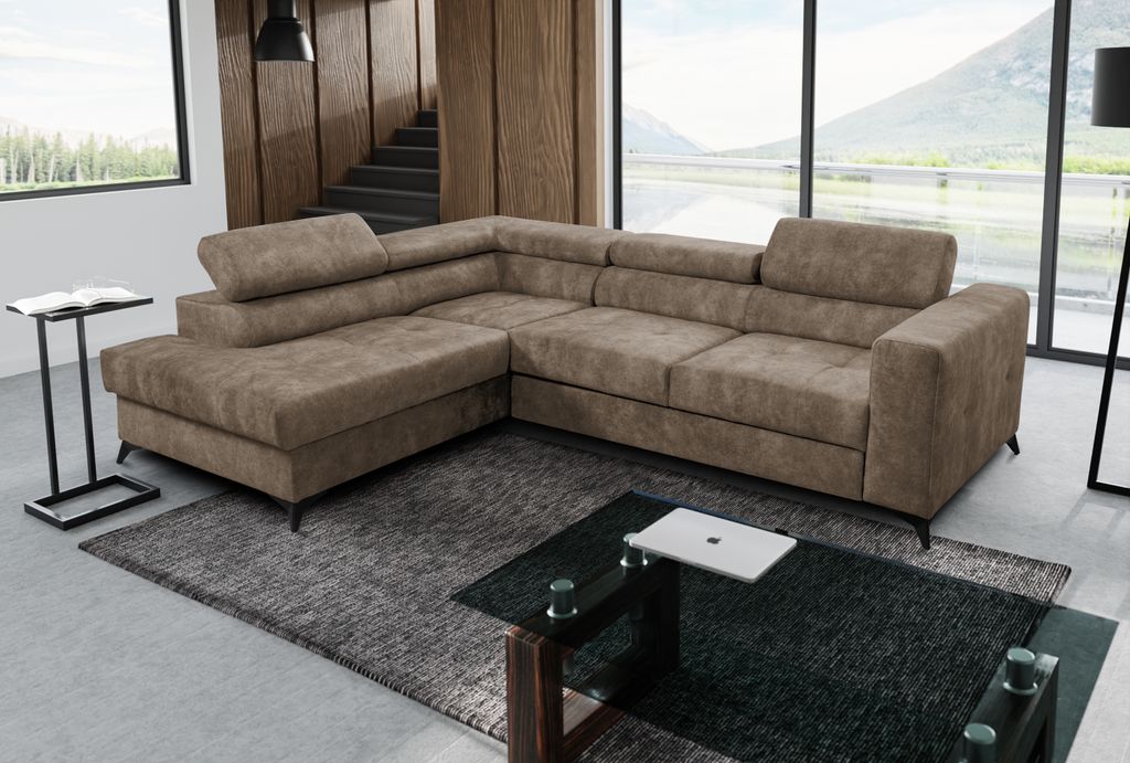 Ecksofa Palermo L-Form links mit Schlaffunktion Bettkasten 267 cm Lieferung bis in die Wohnung Wohnzimmer (Farbe: Sally 03 - braun)