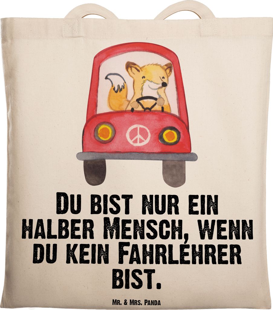 Mr. & Mrs. Panda Schultasche Fahrlehrer Herz - Transparent - Geschenk, Lustig, Tote Bag, Spruch, Shopping Tasche, Witzig, Fahrschule, Beruf, Jutebe...