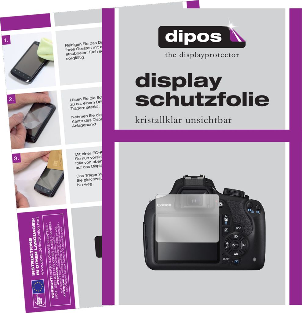 1x Schutzfolie für Canon EOS 1200D klar Displayschutzfolie Folie Display Schutz dipos