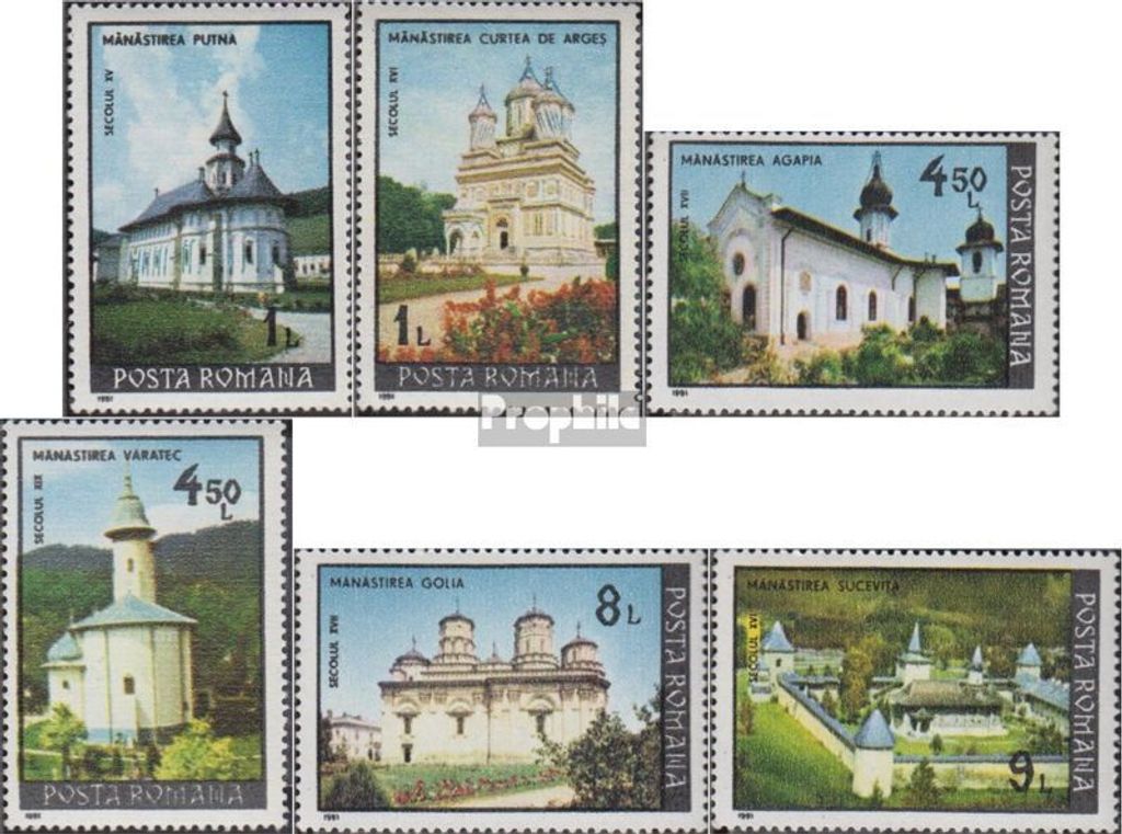 Briefmarken Rumänien 1991 Mi 4661-4666 (kompl.Ausg.) postfrisch Klöster