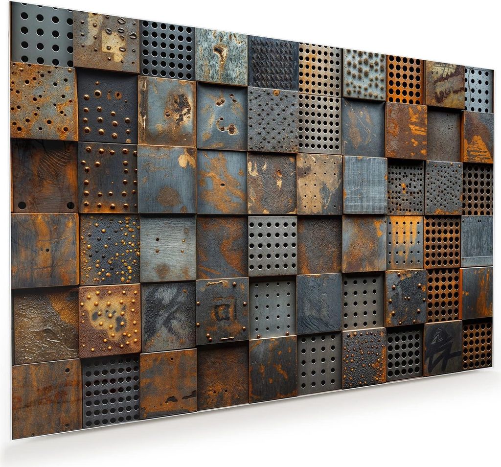 Glasbild 120x80cm in XXL für Wohnzimmer, Schlafzimmer Motiv Gelochte Metallplatten