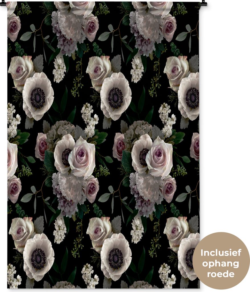 MuchoWow Wandteppich Wandbehang Blumen - Rose - Anemone 120x180 cm Tapisserie Dekoration Wandtuch - Schlafzimmer - Dekorationen für das Haus