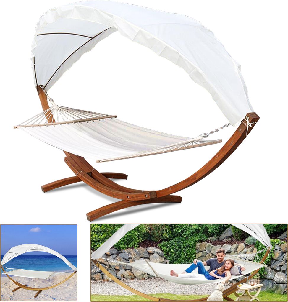 TolleTour Hängematte mit Gestell Outdoor Hängeliege Camping Holz Doppel Sonnenliege
