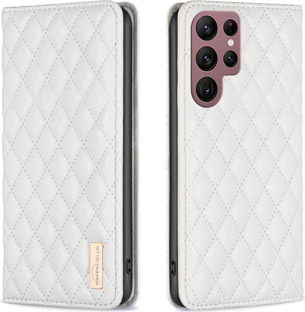 Galaxy S22 Ultra 5G Hülle, Elegant Bookstyle Flip Leder Kartenfächer Schutzhülle mit Ständer für Samsung Galaxy S22 Ultra 5G Weiß