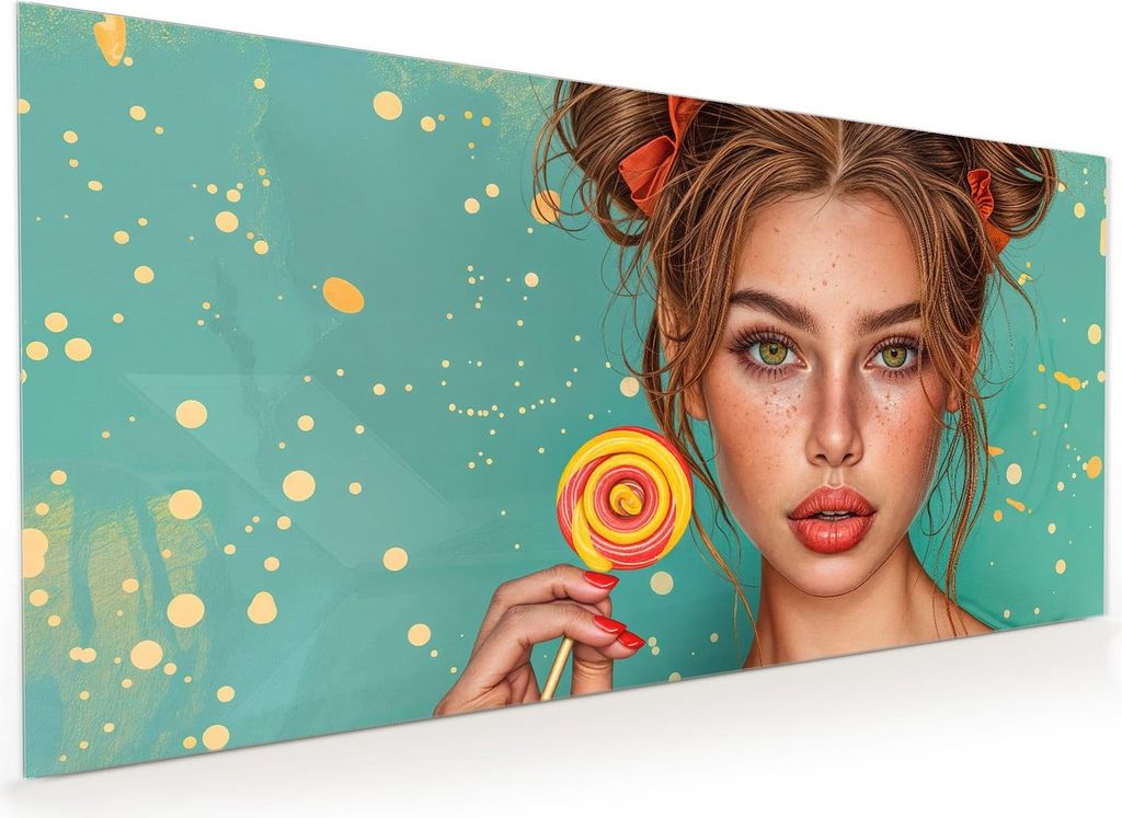 Küchenrückwand Spritzschutz Glas mit Motiv Frau Mit Lollipop 40 x 40 cm