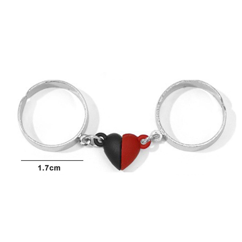 1 paar Halb Liebe Herz Paar Ringe Magnetische Punk Männer Frauen Offene Ringe Valentinstag Geschenk Mode Schmuck Zubehör-Schwarz Rot