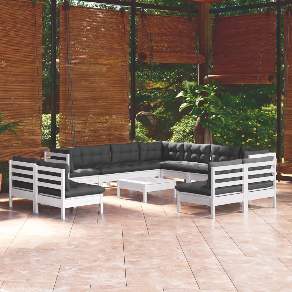 Maison Exclusive - 12-tlg. Garten-Lounge-Set mit Kissen Weiß Massivholz Kiefer