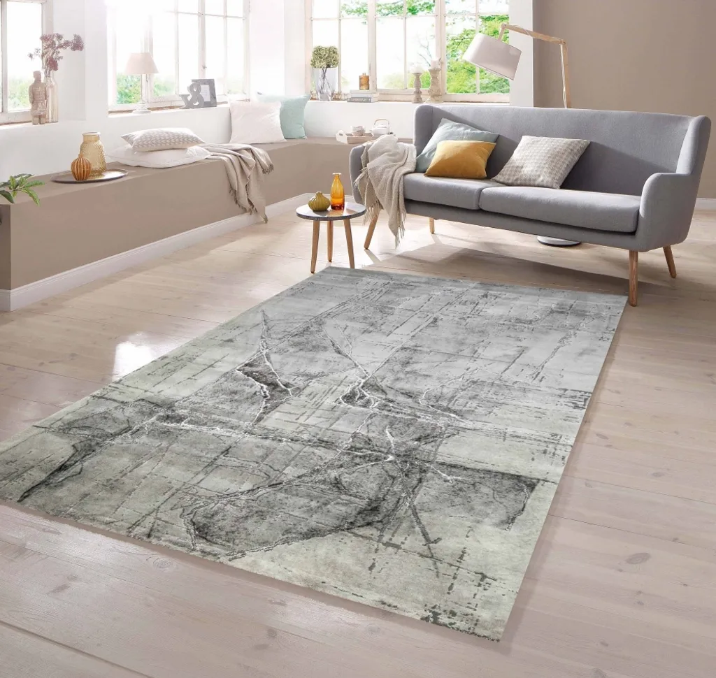 Grand tapis rectangulaire design abstrait gris crème pour séjour 160x230