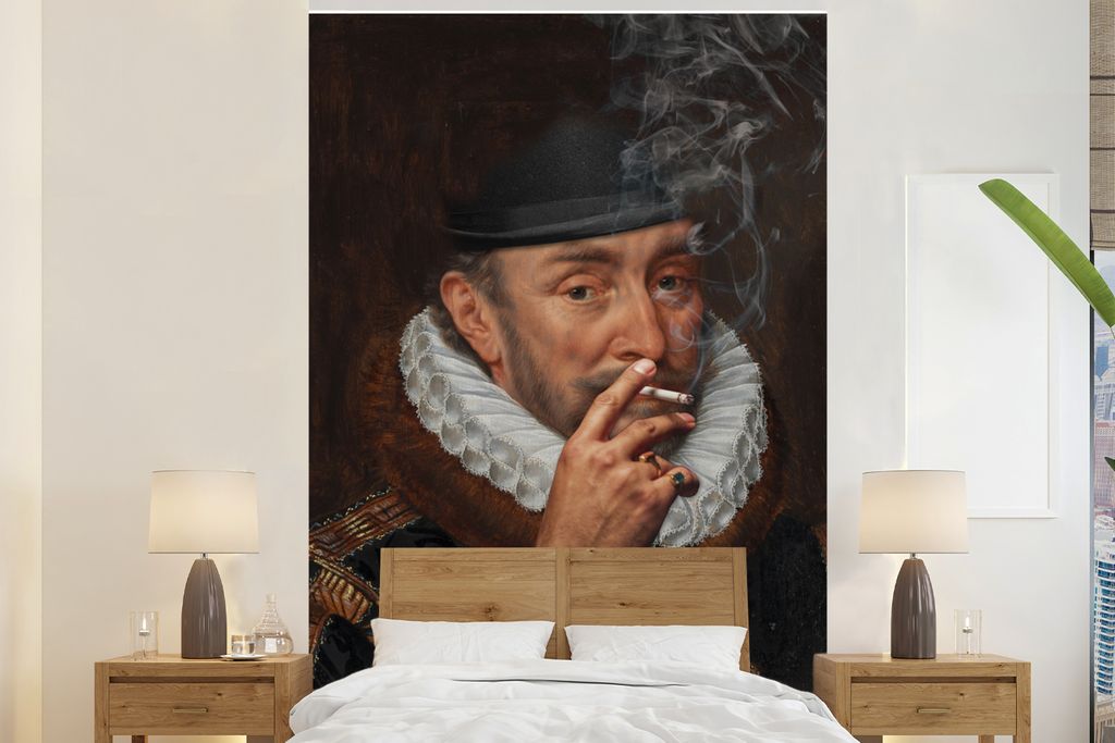 MuchoWow Fototapete für Wohnzimmer oder Schlafzimmer Wandtapete Vinyl Motivtapete Wilhelm von Oranien - Adriaen Thomasz - Zigaretten - Rauchen -...