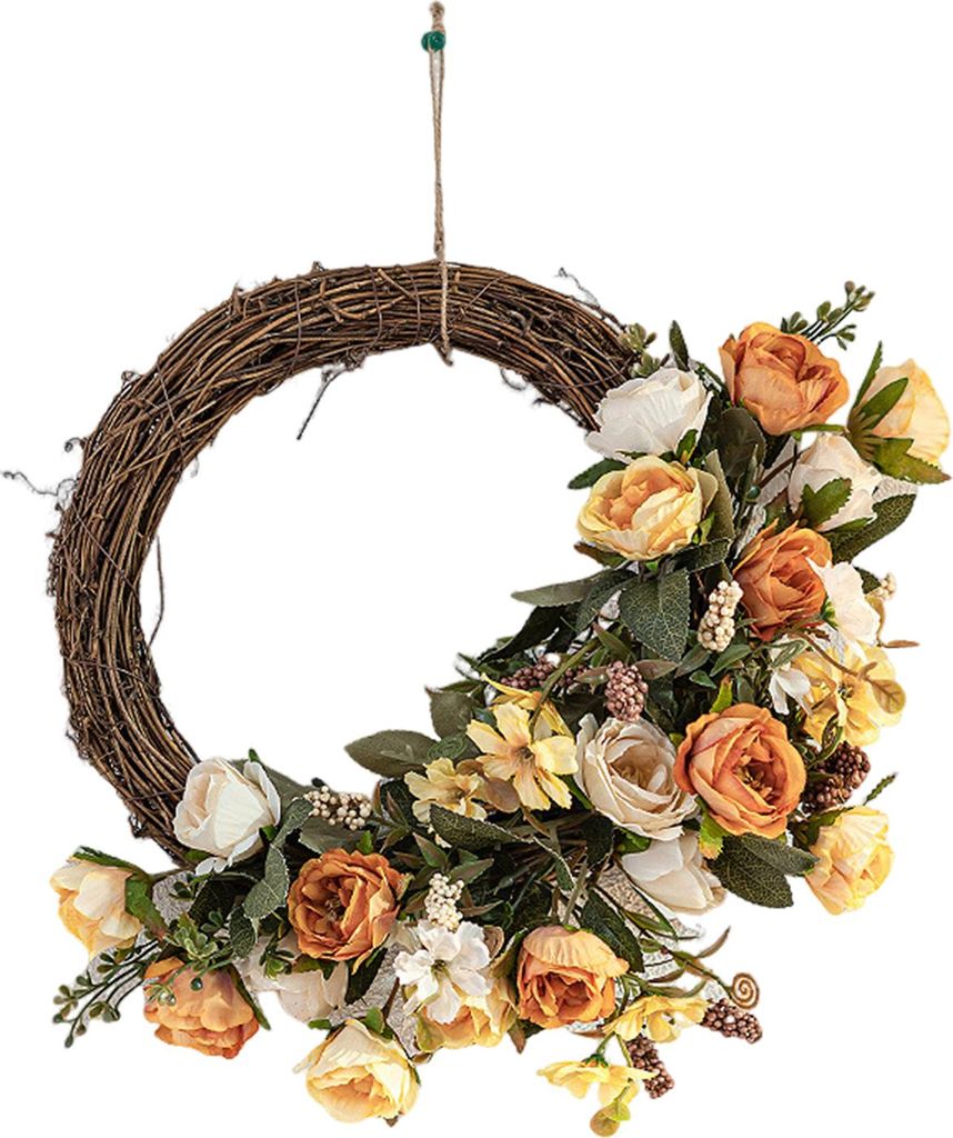 Künstlicher Blumen-Rattan-Kranz für die Haustür, handgefertigt, florale Zweig-Girlande für Hochzeiten, Geburtstagspartys, Wandbehang, Dekor
