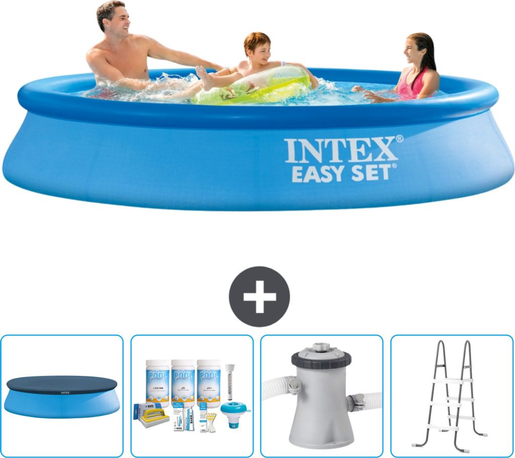 Intex runder aufblasbarer Easy Set-Pool – 305 x 61 cm – Blau – im Lieferumfang enthalten Abdeckung - Wartungspaket - Filterpumpe für Schwimm...