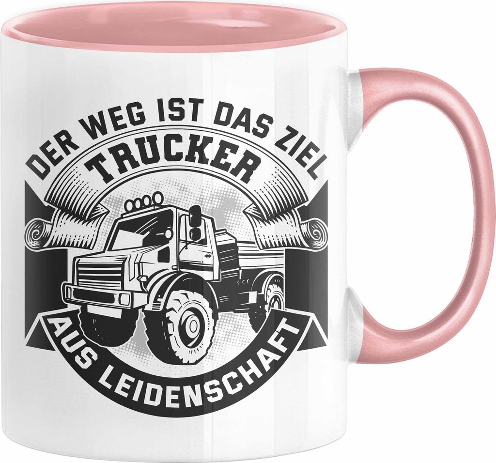 Trucker Geschenk Tasse Der Weg Ist Das Ziel Trucker LKW Fahrer Geschenkidee (Rosa)