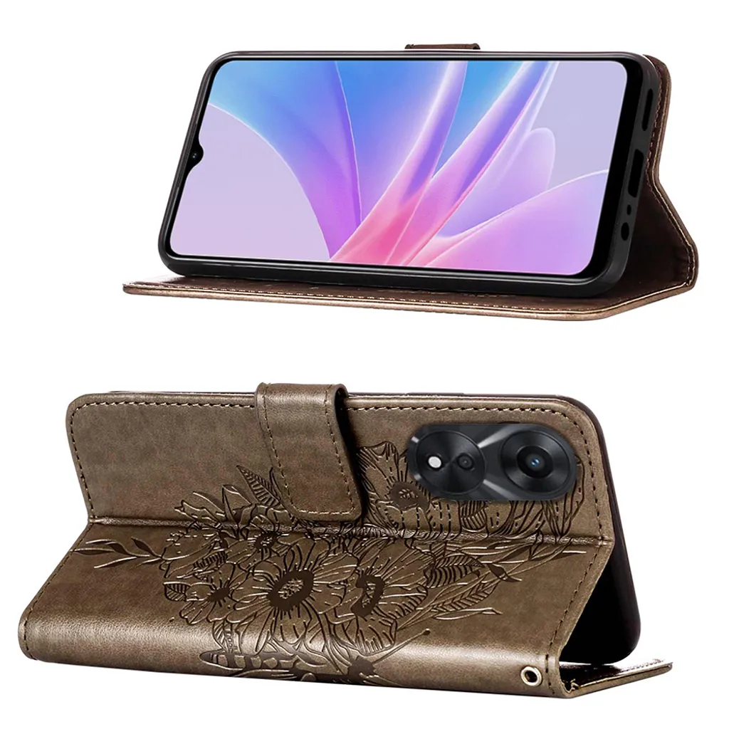 Custodia Flip per OPPO A78 5G / A58 5G | Pelle Grigio Anti-Uto - 3