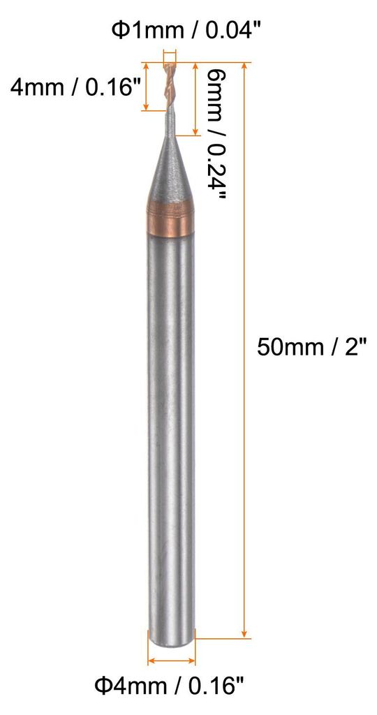VHM Schaftfr?ser 1 mm, 2 Z?hne Klingenl?nge 6 mm Titanbeschichtet-Beschichtung CNC Fr?ser fš¹r Edelstahl, Verbundwerkstoffe und Legierungen