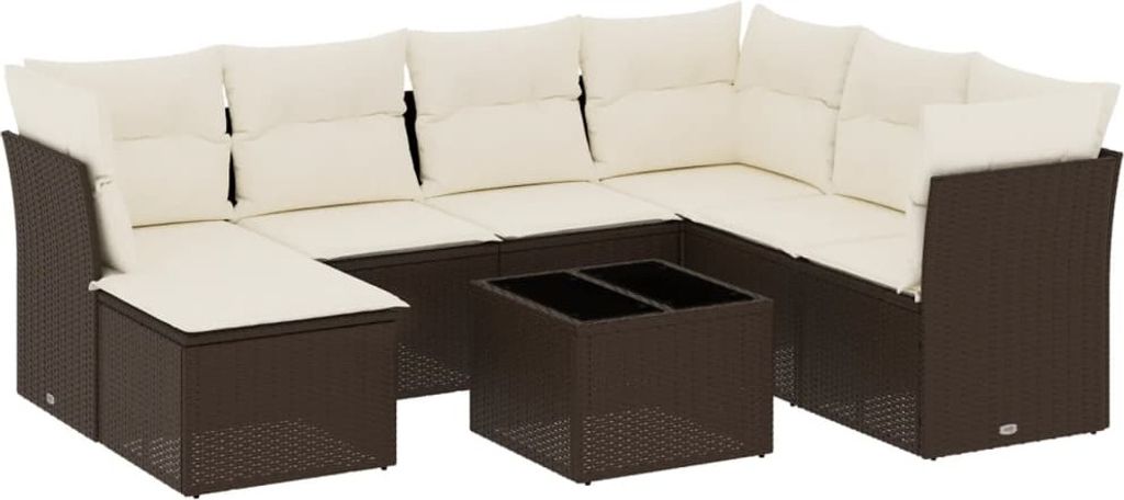 8-tlg. Garten-Sofagarnitur mit Kissen Braun Poly Rattan
