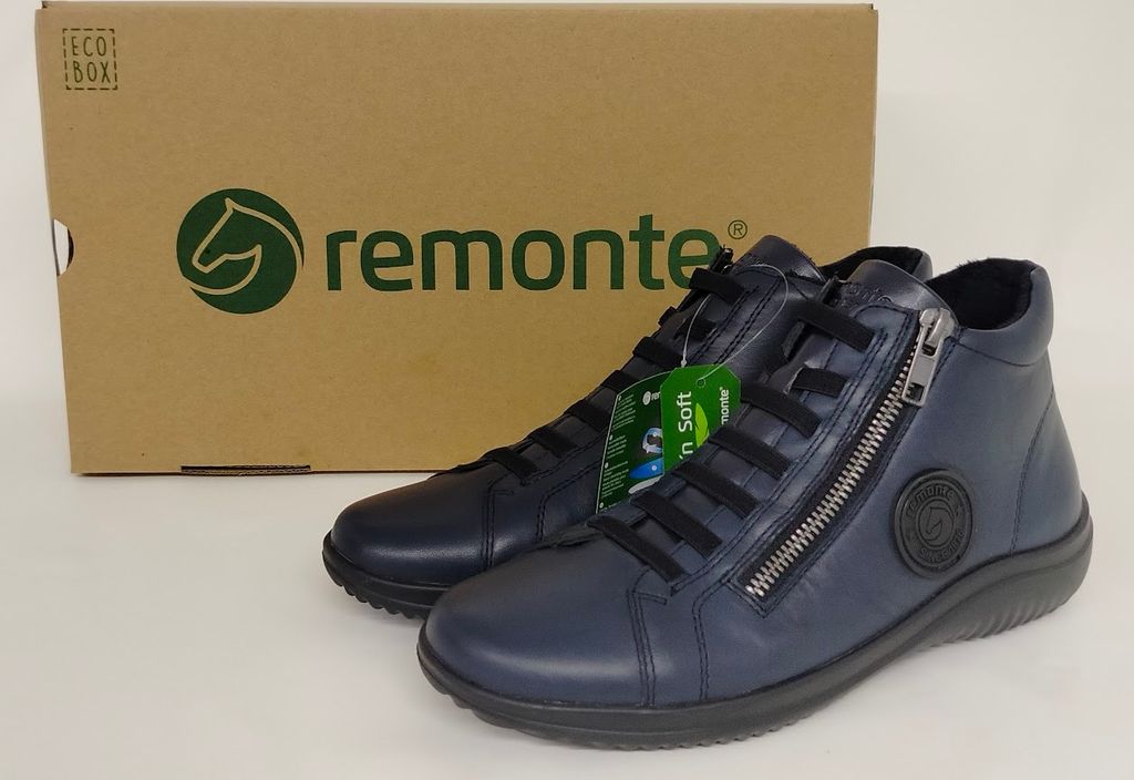 Remonte Damen Knöchelschuh mit Stretchschnürung und seitlichem Reißverschluss dunkelblau 36