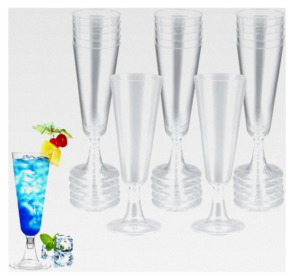 25 Stück Sektgläser aus Kunststoff, 150ml Transparent, Mehrfach Verwendbar für Hochzeit, Geburtstag, Picknick, Party