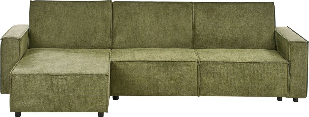 BELIANI 3-Sitzer Ecksofa Dunkelgrün Stoffbezug L-Förmig mit Schlaffunktion Chaiselongue Rechtsseitig Breite Armlehnen Modern Schlafsofa Polstersofa