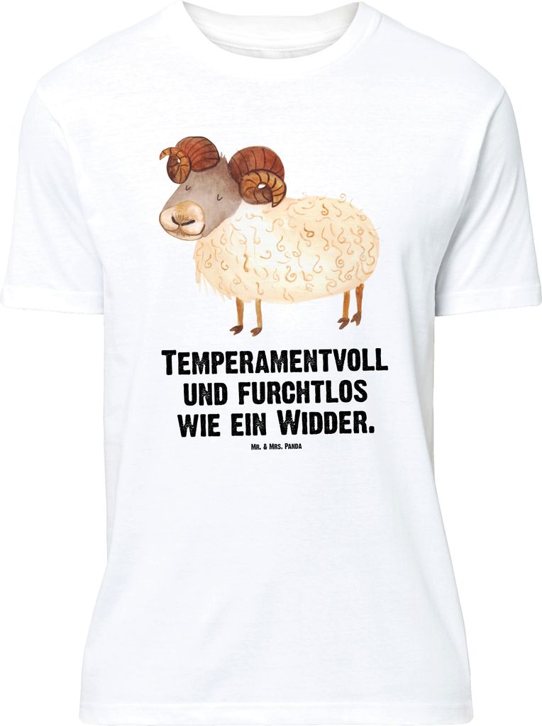 Mr. & Mrs. Panda Größe M T-Shirt Sternzeichen Widder - Weiß - Geschenk, Herren, Geburtstag März, Bock, Tshirt, Shirt, Schafbock, mit Spruch, April