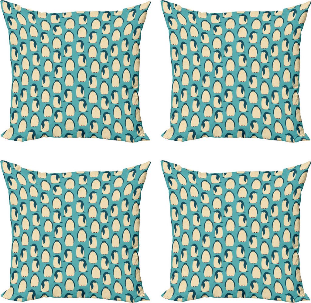 ABAKUHAUS Pinguin Kissenbezug Set (4 Stück), Cartoon Vögel, Moderner Doppelseitiger Digitaldruck, 50 cm x 50 cm, Mehrfarbig