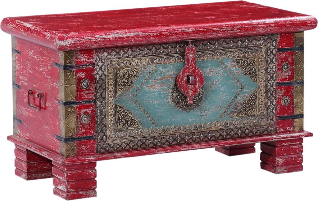 Marrakesch Vintage Deko Sitzbank mit Stauraum aus Holz 80cm groß | Truhe Holzkiste mit Deckel Chalil als Schlafzimmer Wohnzimmer Möbel | Bank Sch...