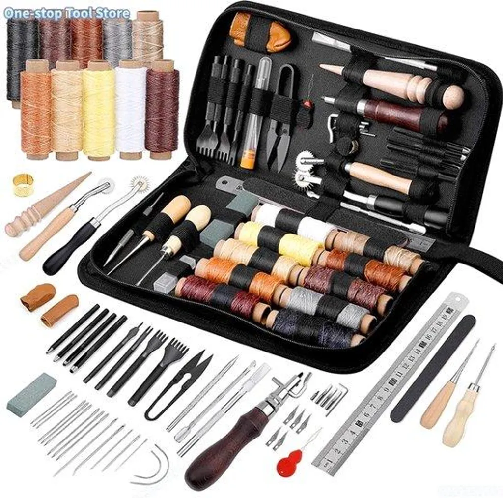 Kit de couture cuir avec fil ciré, foret et roue dentée pour réparation