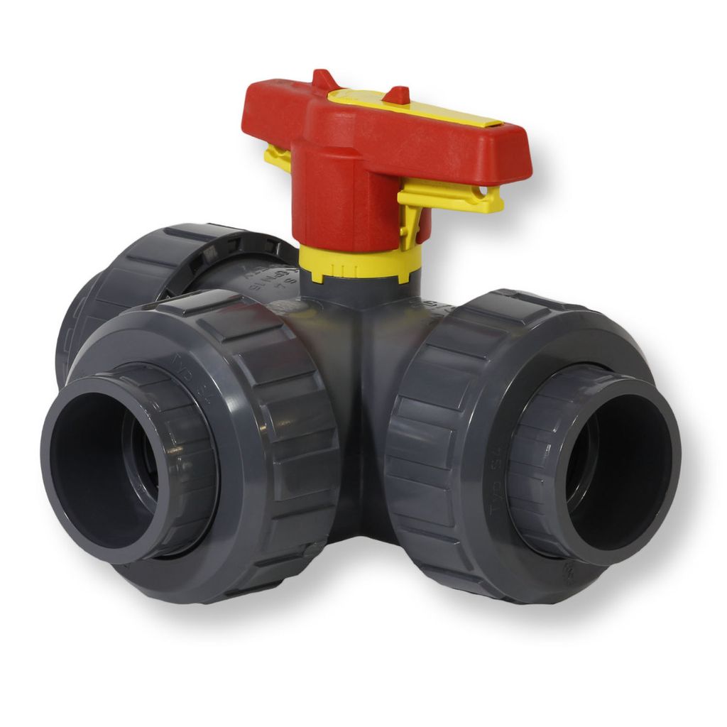 PVC-Fitting 3-Wege-Kugelhahn manuell, Ø 50 mm mit Klebemuffen