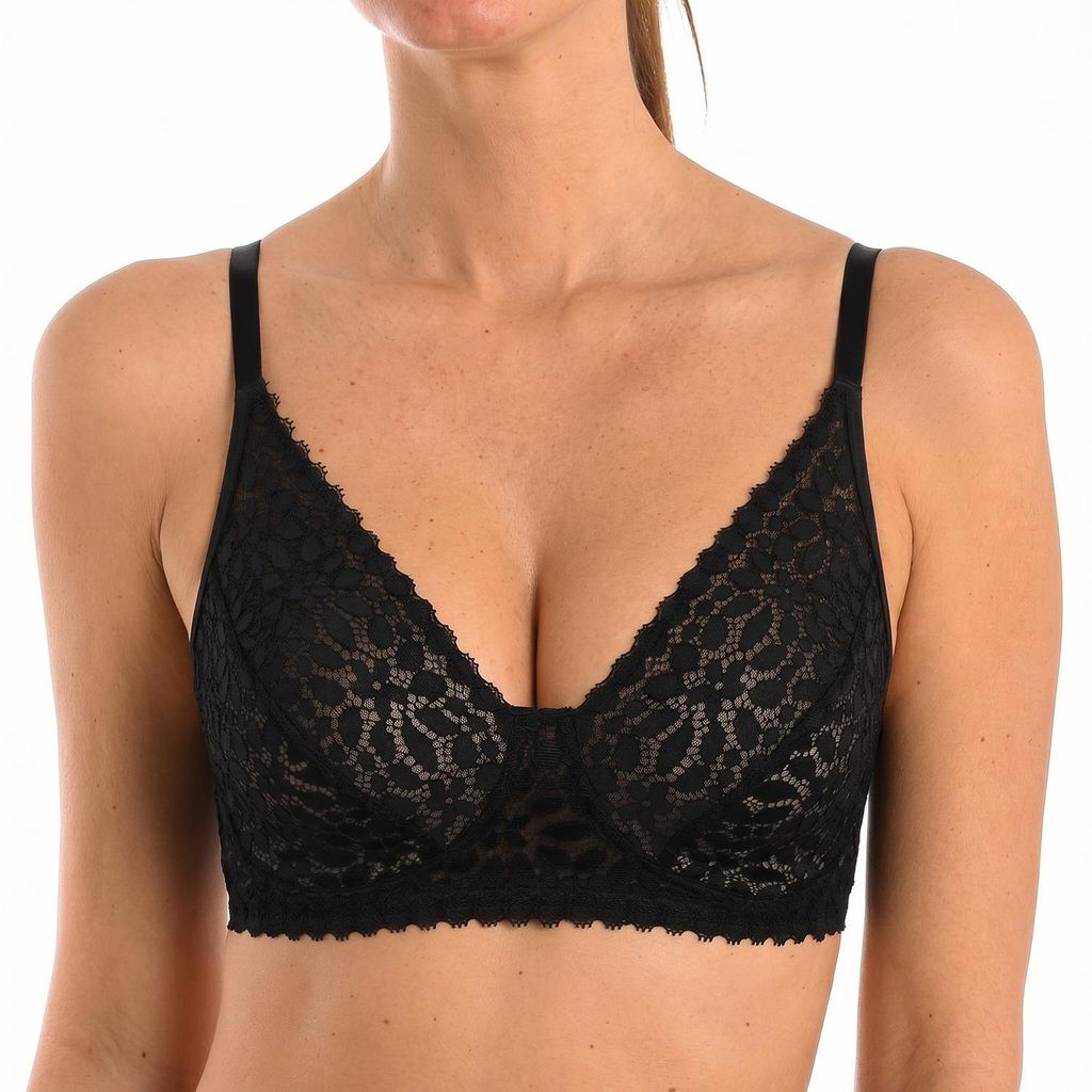 DIM Damen-Triangel-BH mit Blumenmuster und Spitze, ohne Bügel