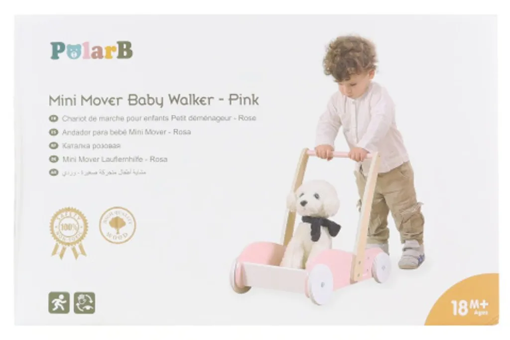 Viga PolarB Poussette en Bois 2 en 1 : Chariot de Marche pour Bébé Pastel