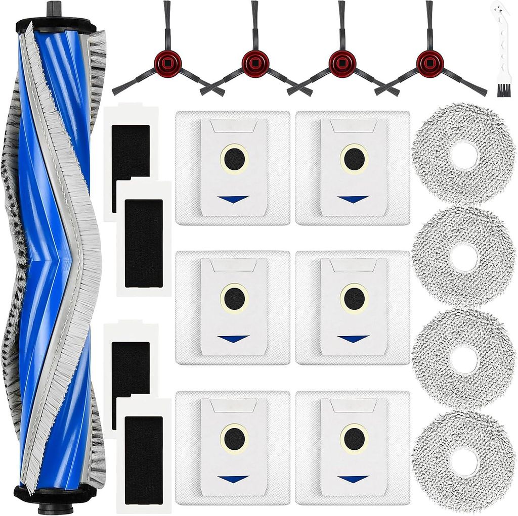 20 Stück Zubehör für Ecovac Deebot T30 / T30 Pro Omni Saugroboter, 1 Hauptbürste 6 Staubbeutel 4 Wischpads 4 Filter 4 Seitenbürsten 1 Reinigun...