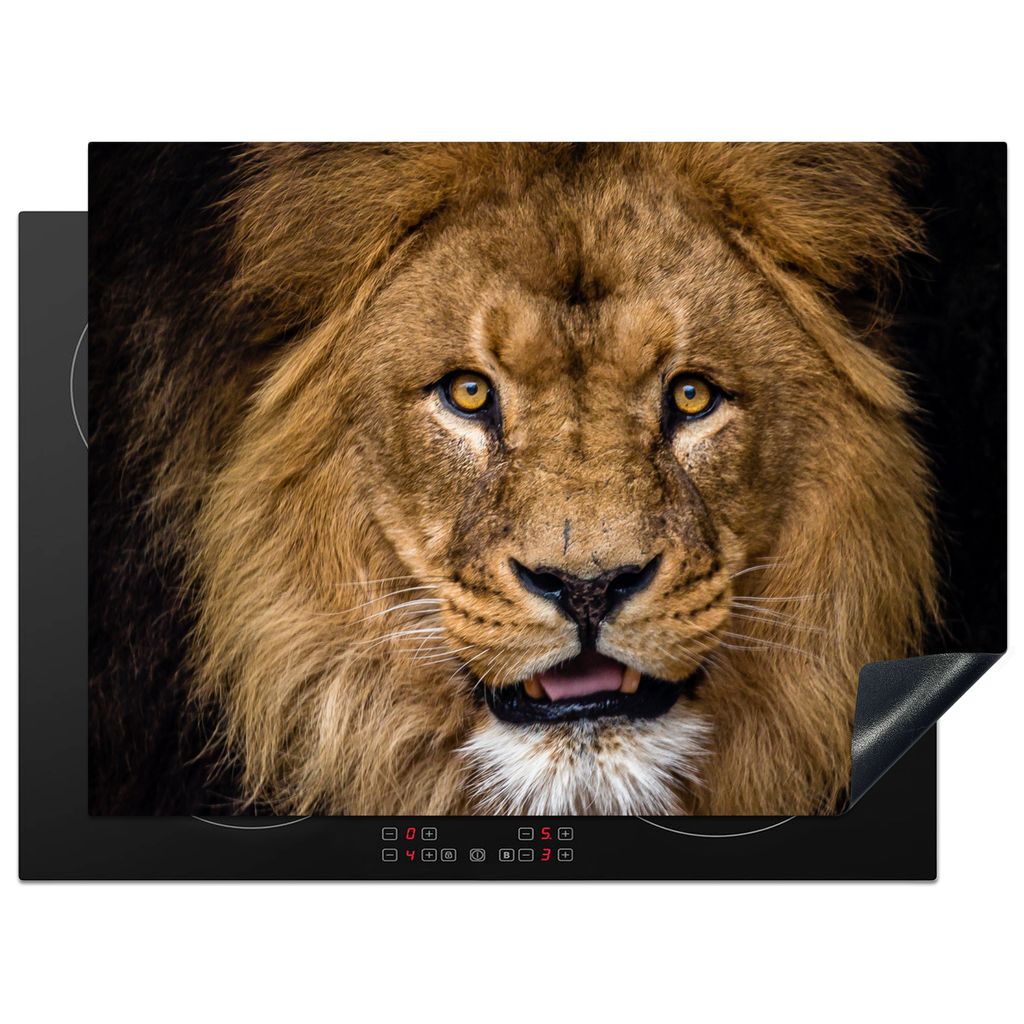 KitchenYeah Herdabdeckplatte Löwe - Porträt - Schwarz - Tiere , 71x52cm, Küche Deko, Glaskeramikkochfeld Herdabdeckung, Abdeckplatte fùr Koch...