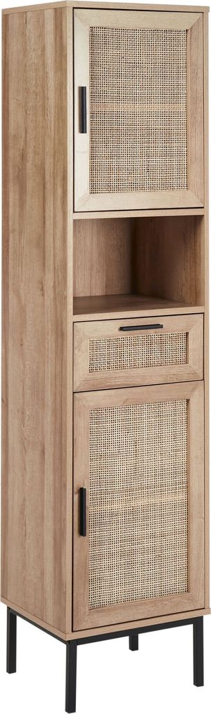 BELIANI Badezimmerschrank Helles Holz Spanplatte Rattan Front Flechtwerk 40 x 165 cm Boho Design