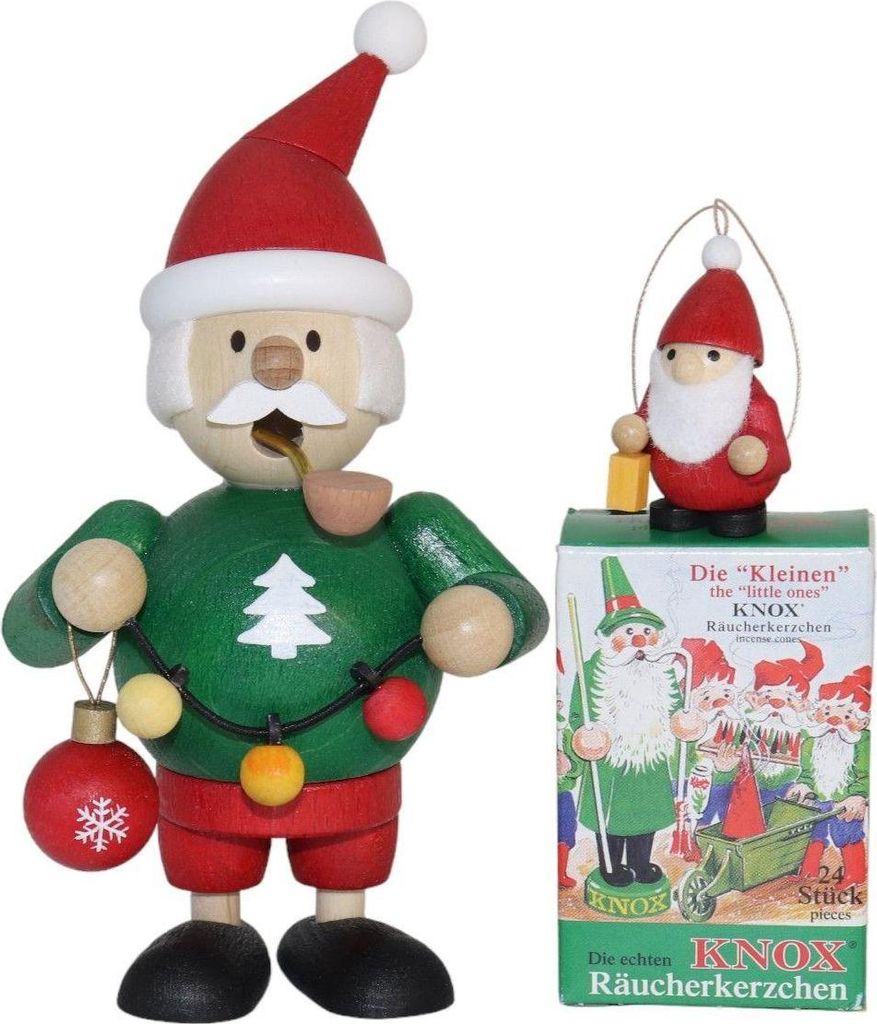 Geschenkset Mini-Räuchermann Weihnachtswichtel mit Lichterkette, Baumschmuck & Mini-Räucherkerzen BxHxT 7,5x12,5x5,5cm NEU