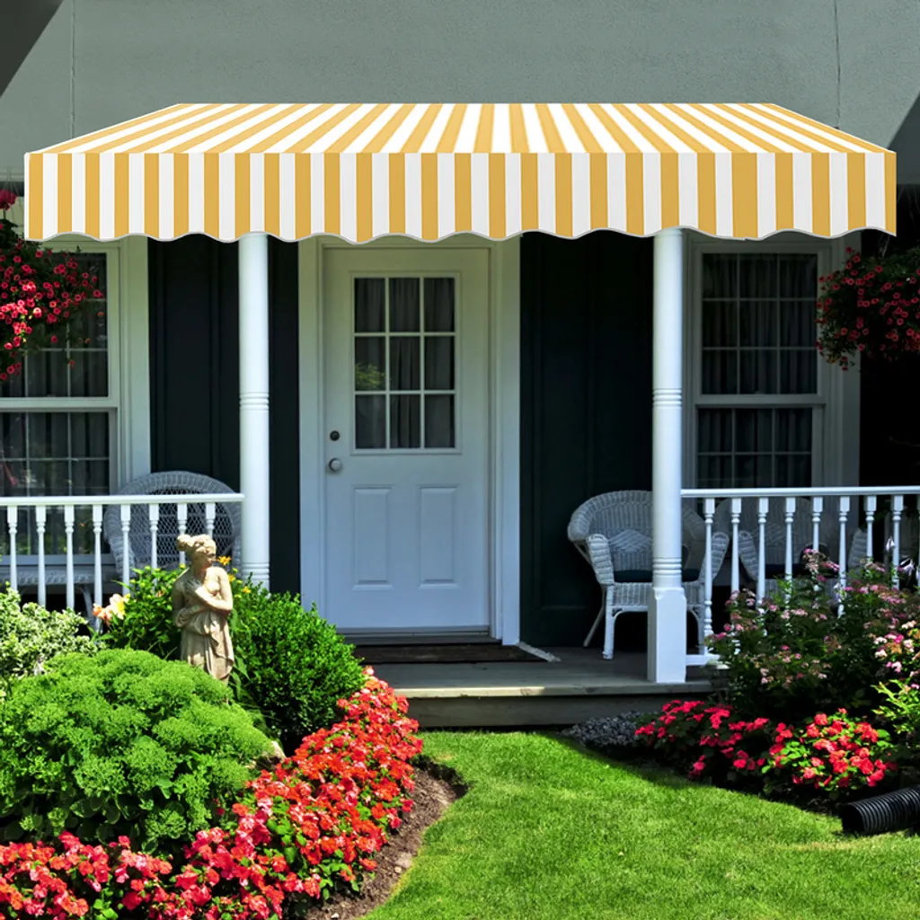 Tenda da sole SWANEW resistente ai raggi UV e all'acqua, retrattile 3M, gialla e bianca - 7