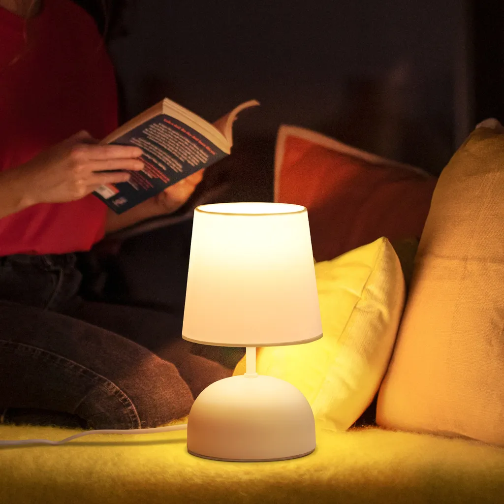 ZMH lampada da comodino lampada da tavolo con cavo - lampada da tavolo bianco tessuto lampada da notte moderna camera da letto lampada da letto design piccola lampada da tavolo per soggiorno ufficio tavolo da letto finestra hotel - 5
