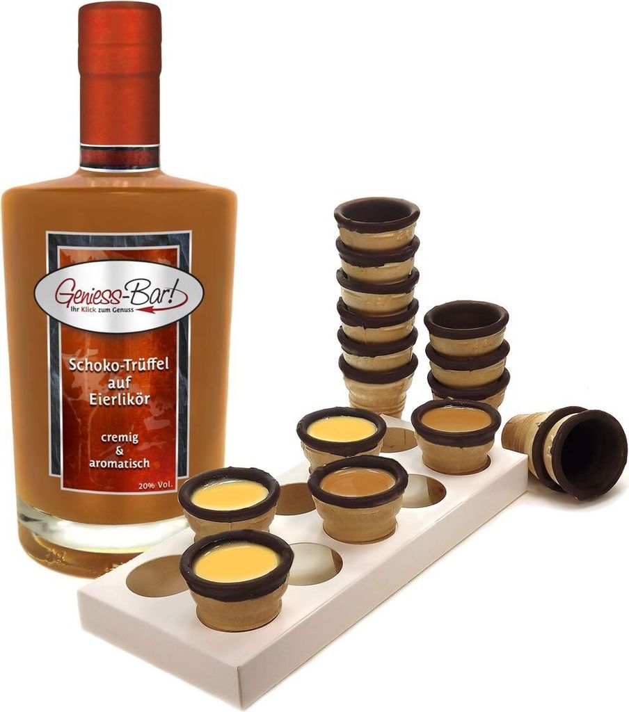 Eierlikör auf Schoko Trüffel 0,5L mit 8 Waffelbechern & Becherhalter 20%Vol