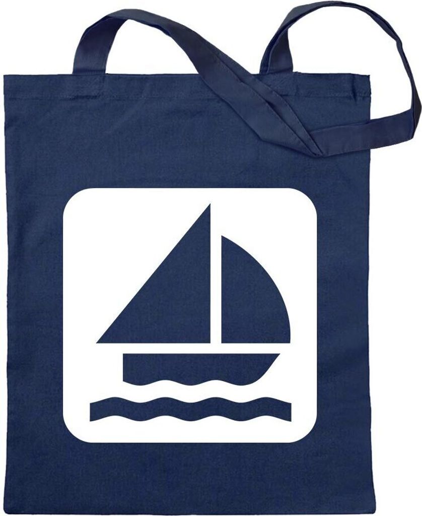 Kiwistar - Baumwolltasche - dunkelblau - Ankerplatz Segelboot Piktogramme - Tragetasche Stoffbeutel Umhängetasche Langer Henkel