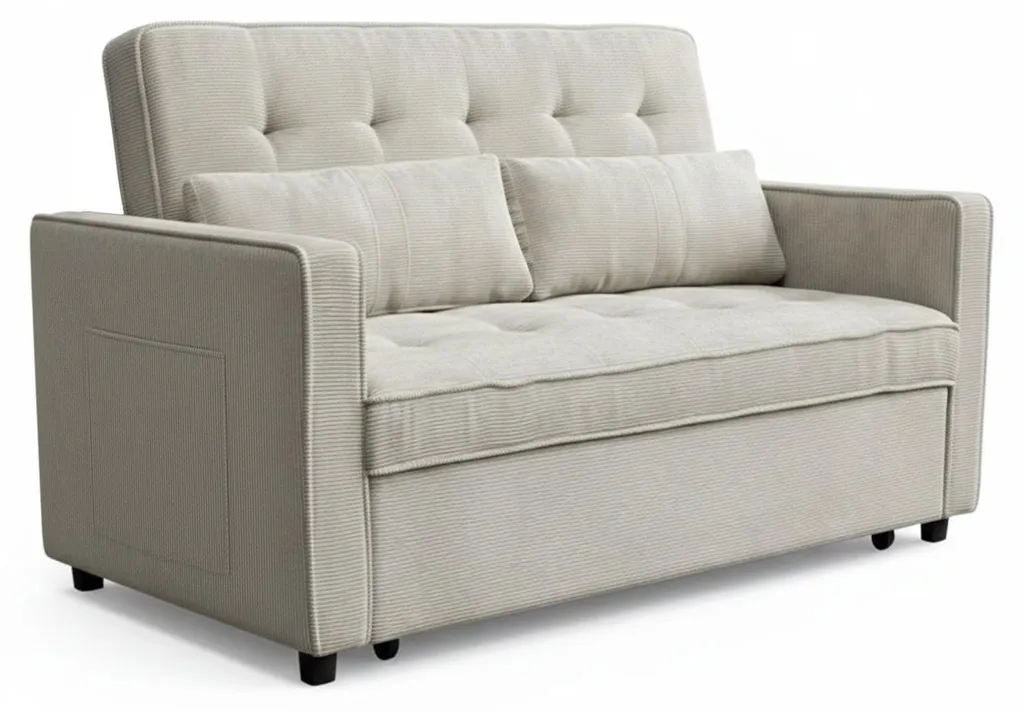 Canapé lit convertible 2 places Komaria en velours taupe pour studio