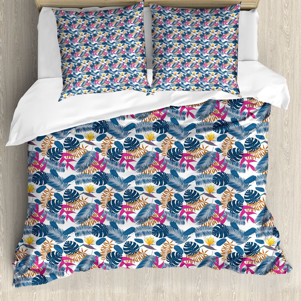 ABAKUHAUS Exotisch Bettbezug Set für Einzelbetten, Blätter und Vogel des Himmels, Milbensicher Allergiker geeignet mit Kissenbezug, 155 cm x 220 ...