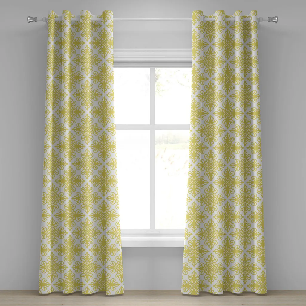 Rideau Damas Vert Clair et Blanc à Motifs Victoriens 2 Panneaux