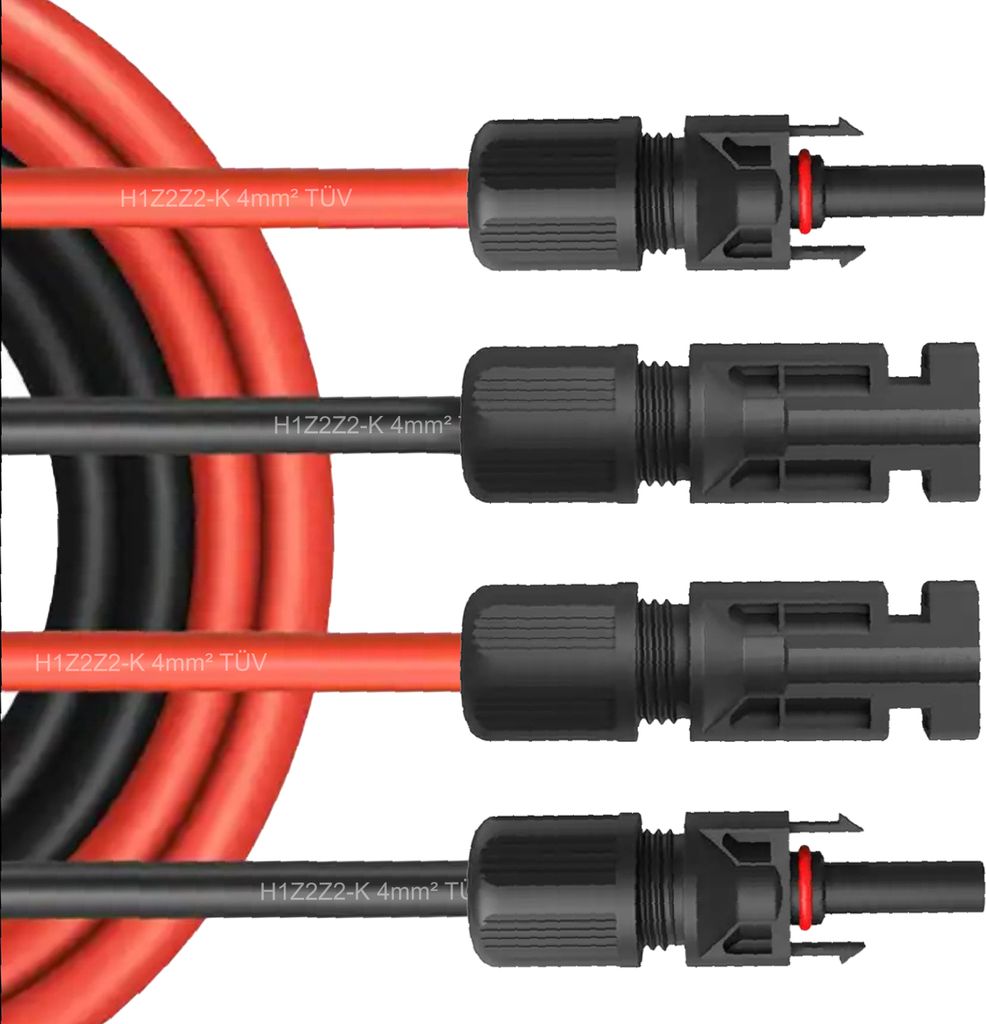 Solar Verlängerungskabel Solarkabel f. Solarmodule Kabel Stecker 1500V 4mm² 6mm²Kabelquerschnitt:4mm²;Länge:2x 7m incl. Stecker