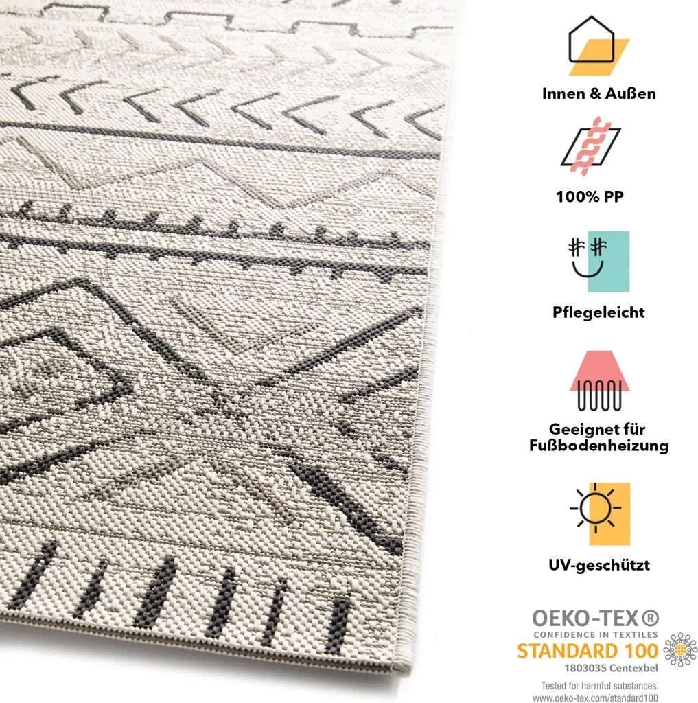 Tapis Aztec robuste design moderne gris 200x290 cm haute résistance