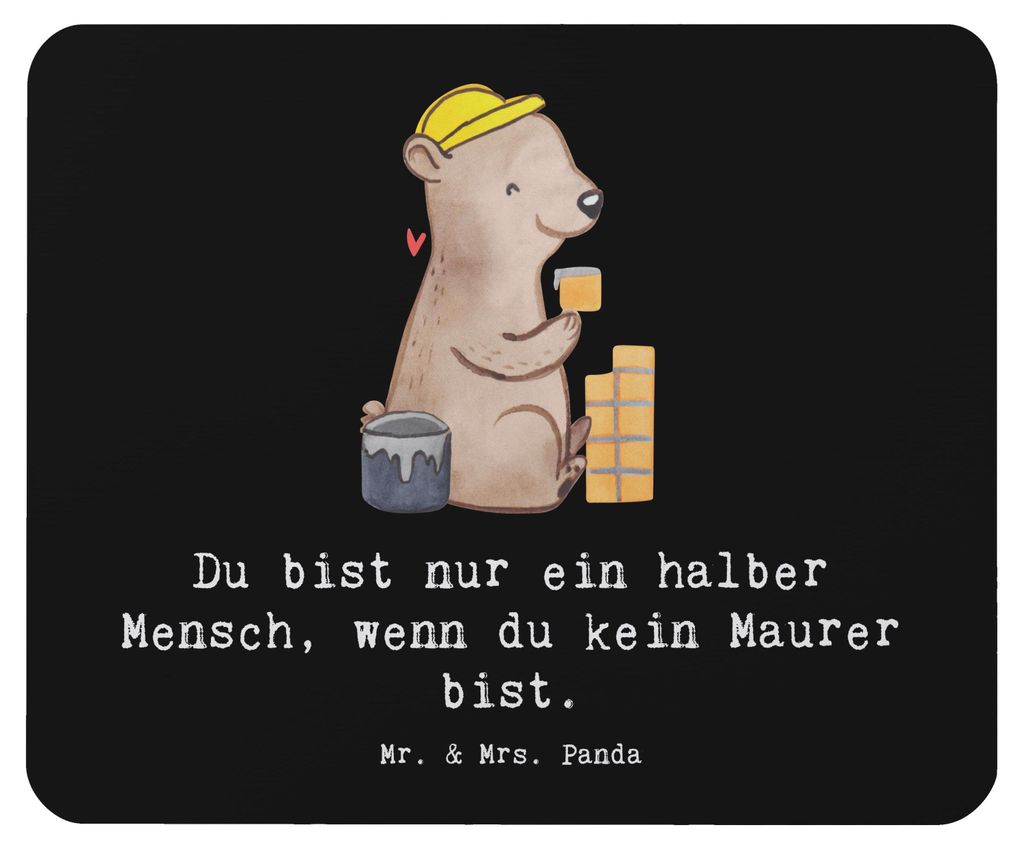 Mr. & Mrs. Panda Mousepad Maurer Herz - Schwarz - Geschenk, Spruch, mauspad laptop, Gesellenprüfung, Lustig, Mouse Pad, mousematte, Handwerker