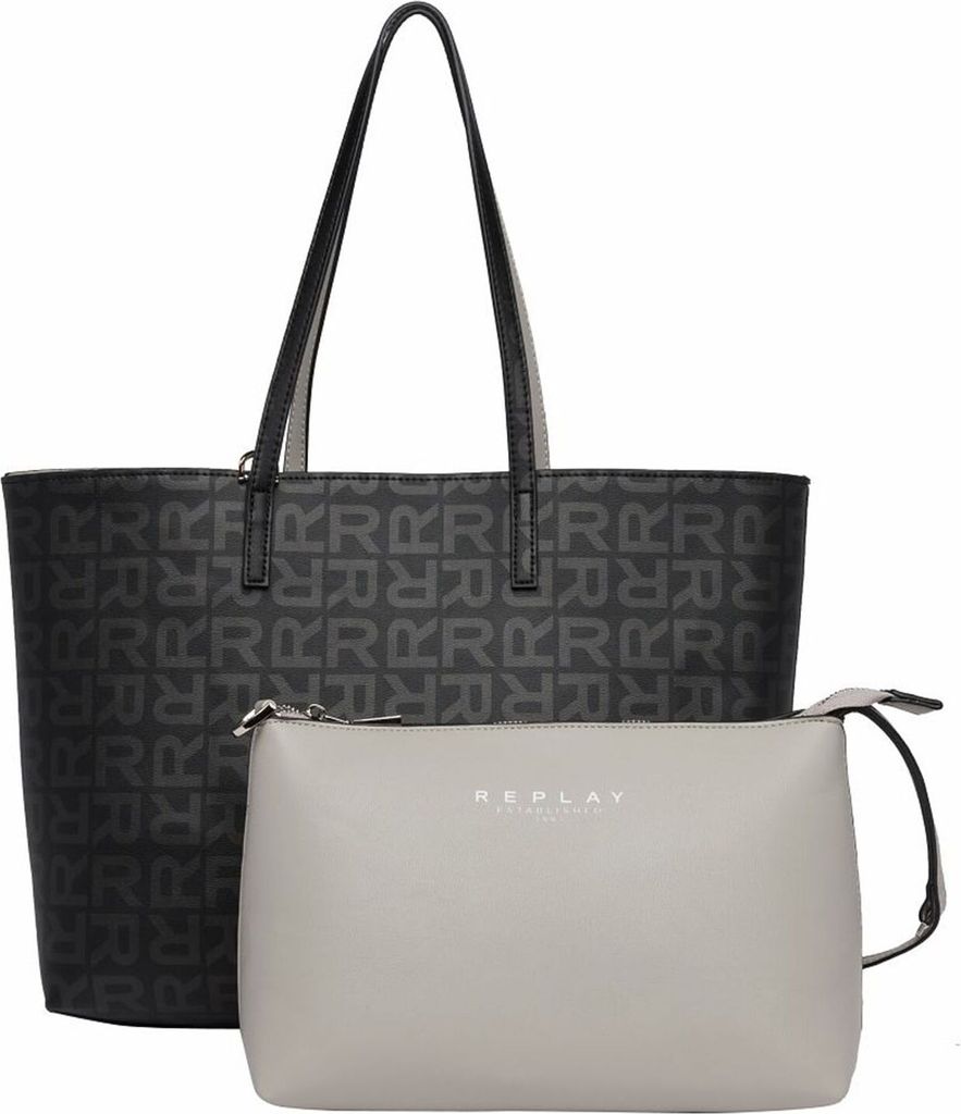 REPLAY Schultertasche Shopper with Pouch Black + Medium Grey schwarz grau