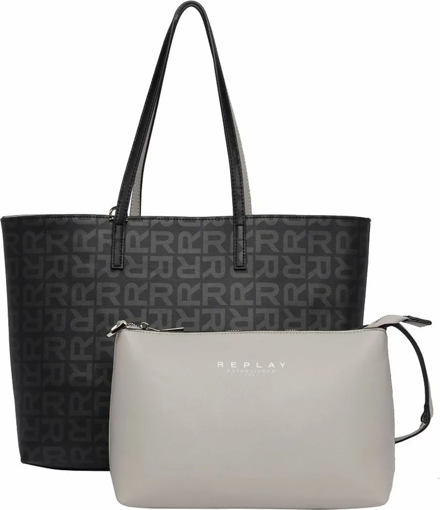 Sac shopper REPLAY avec pochette en noir et gris pour femme moderne