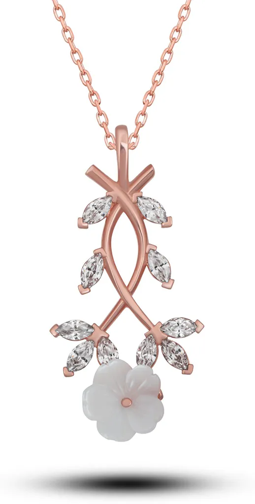 Collier Pendentif Fleur en Nacre Rose Gold - Bijou Argent 925 pour Femme