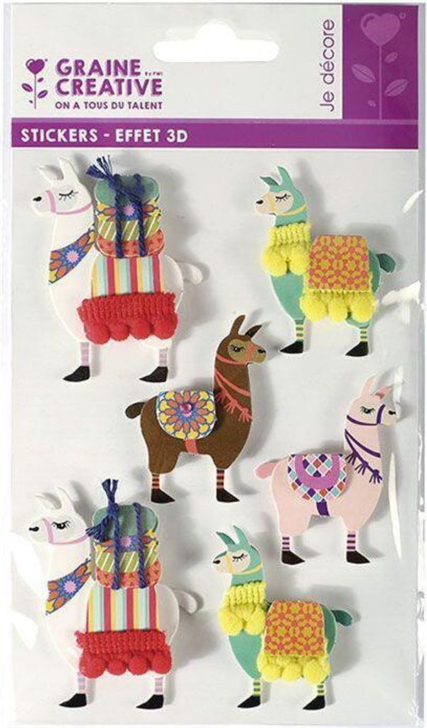 6 Aufkleber 3D - Lama 6 cm
