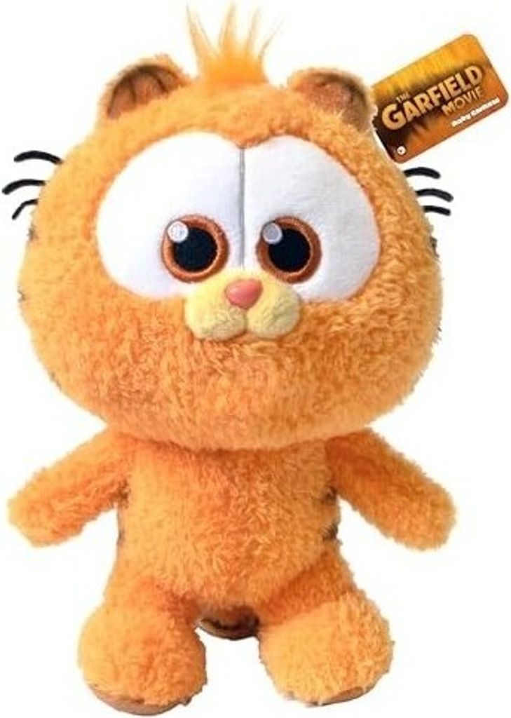 A plush toy of Garfield from The Garfield Movie.