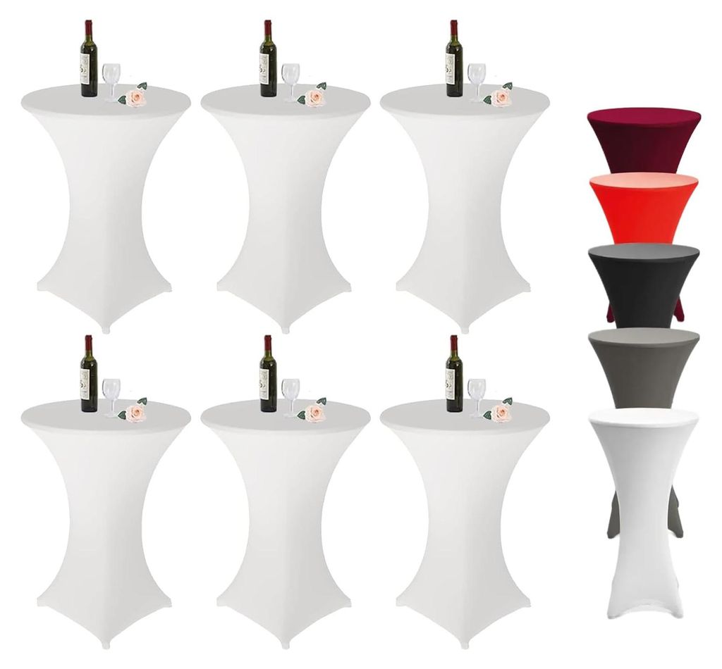 elastische Tischdecken für Stehtische Ø 80-85 cm, maschinenwaschbar bis 40°C, für Bartheken, runde Tische, Hochzeiten, Geburtstagsfeiern (weiß...